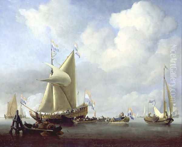 Dutch Shipping Scene Oil Painting by Willem van de Velde the Younger