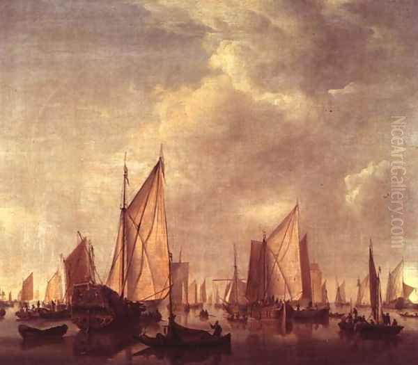 Shipping in a calm Oil Painting by Willem van de Velde the Younger