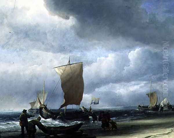 Fishing Boats Coming Ashore Oil Painting by Willem van de Velde the Younger