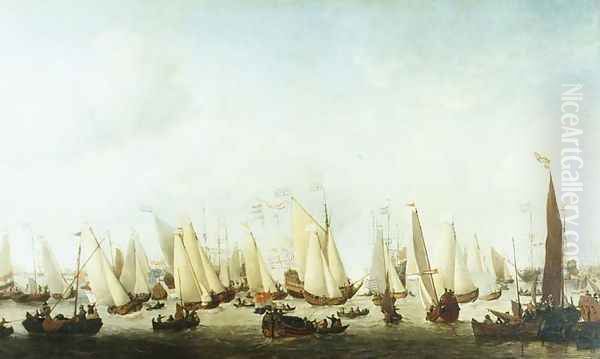 Embarkation of Charles II at Scheveningen, 1660 Oil Painting by Willem van de Velde the Younger