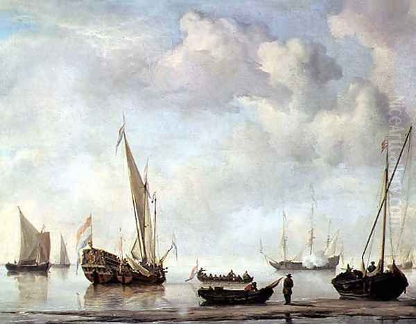 Shipping in a calm 2 Oil Painting by Willem van de Velde the Younger