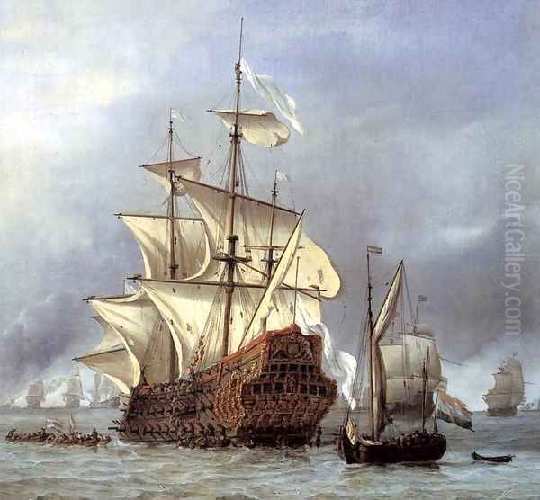 The Taking of the English Flagship the Royal Prince (detail) Oil Painting by Willem van de Velde the Younger