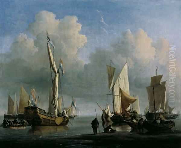 the Younger Velde Ships off the Coast 1672 Oil Painting by Willem van de Velde the Younger