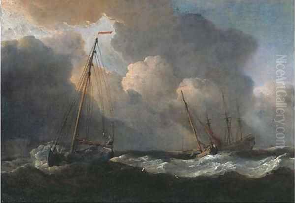 English fishing smacks at sea in a gale Oil Painting by Willem van de Velde the Younger