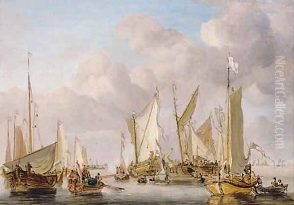 Dutch yachts and vessels preparing to sail Oil Painting by Willem van de Velde the Younger