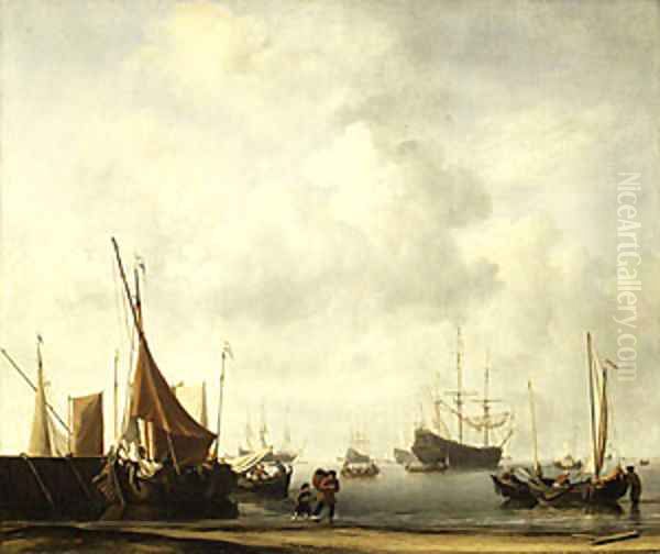 Entrance to a Dutch Port ca 1665 Oil Painting by Willem van de Velde the Younger