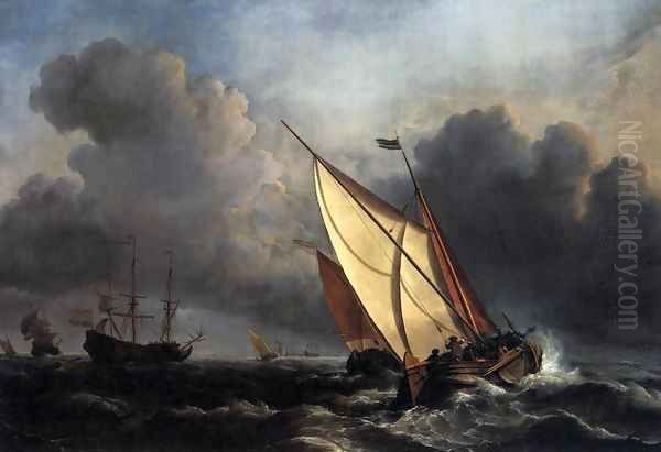 Ships on a Stormy Sea Oil Painting by Willem van de Velde the Younger