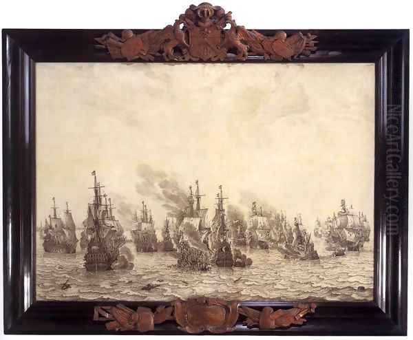 The Battle of Livorno 1654 Oil Painting by Willem van de Velde the Younger