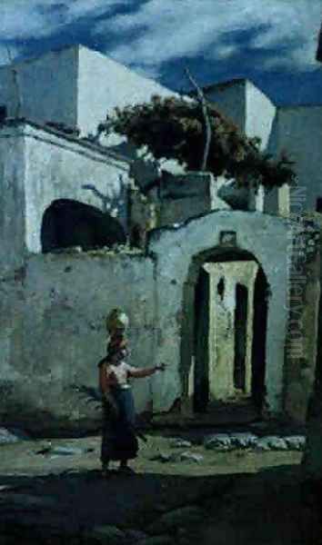 Street Scene at Capri Oil Painting by Elihu Vedder