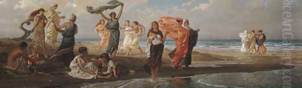 Greek Girls Bathing Oil Painting by Elihu Vedder