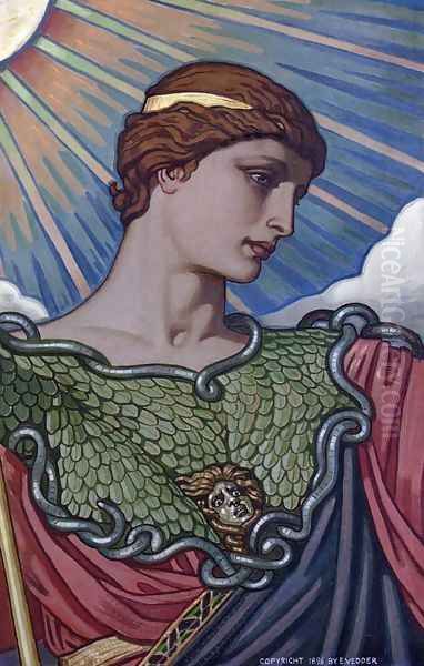 Head of Minerva Oil Painting by Elihu Vedder