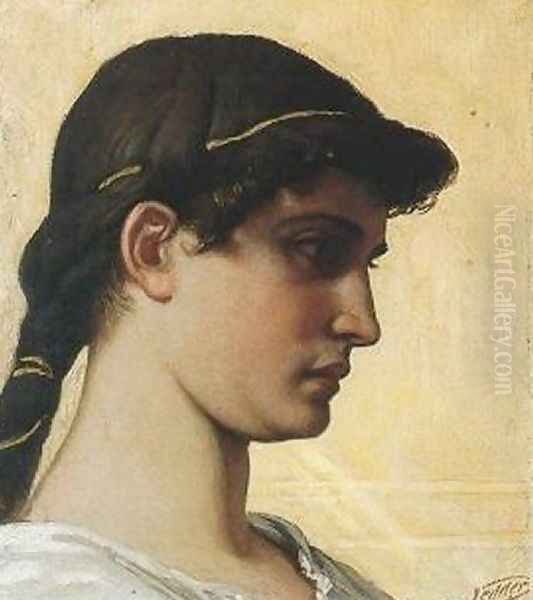 Head of a Roman Maiden Oil Painting by Elihu Vedder