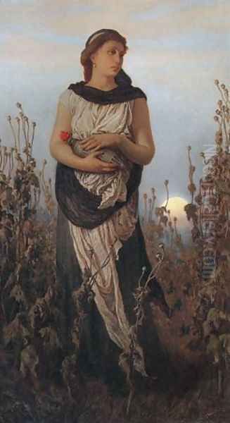 Girl with Poppies Oil Painting by Elihu Vedder