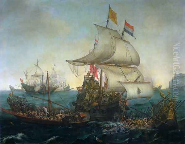 Dutch Ships Ramming Spanish Galleys off the Flemish Coast in October 1602 Oil Painting by Cornelis Hendricksz. The Younger Vroom