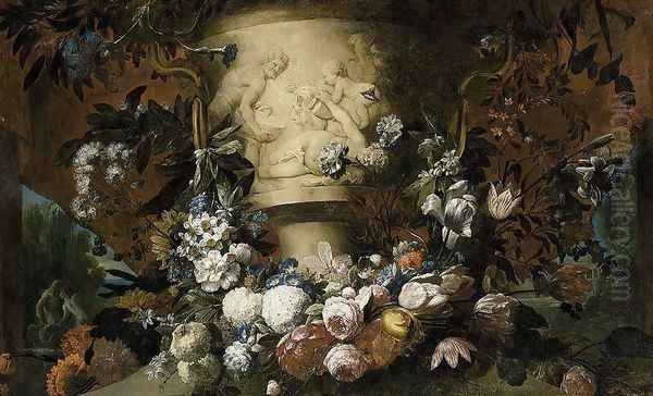 Garland of Flowers Oil Painting by Gaspar-pieter The Younger Verbruggen