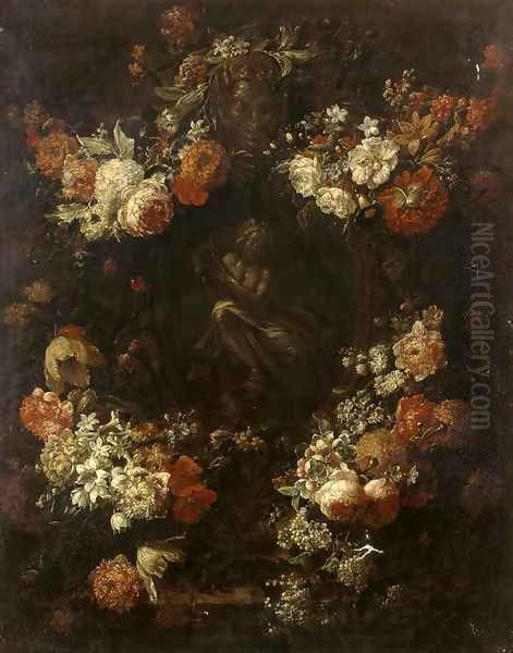 Apollo the Kithara Player Framed with a Garland of Flowers Oil Painting by Gaspar-pieter The Younger Verbruggen