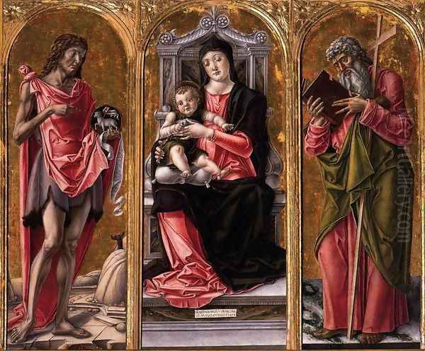 Virgin and Child with Sts John the Baptist and Andrew Oil Painting by Bartolomeo Vivarini