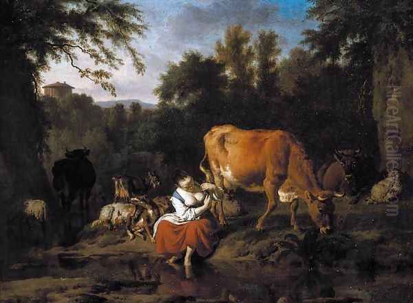 A Classical Landscape 1671 Oil Painting by Adriaen Van De Velde