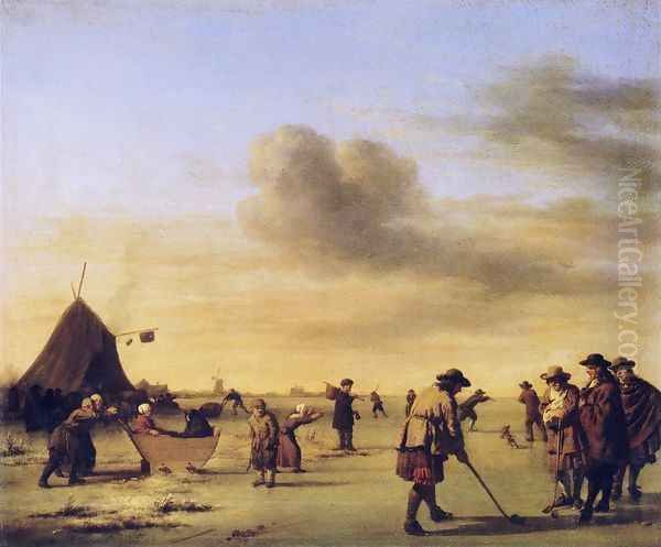 Kolf on the Ice near Haarlem Oil Painting by Adriaen Van De Velde