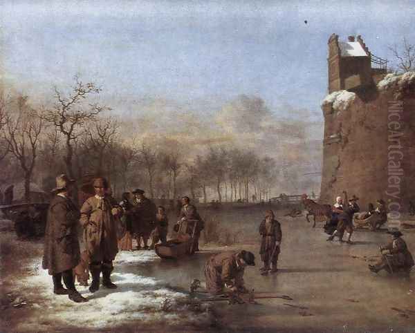 Amusement on the Ice 1669 Oil Painting by Adriaen Van De Velde