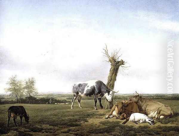 Cattle and Goats in a Meadow 1658 Oil Painting by Adriaen Van De Velde