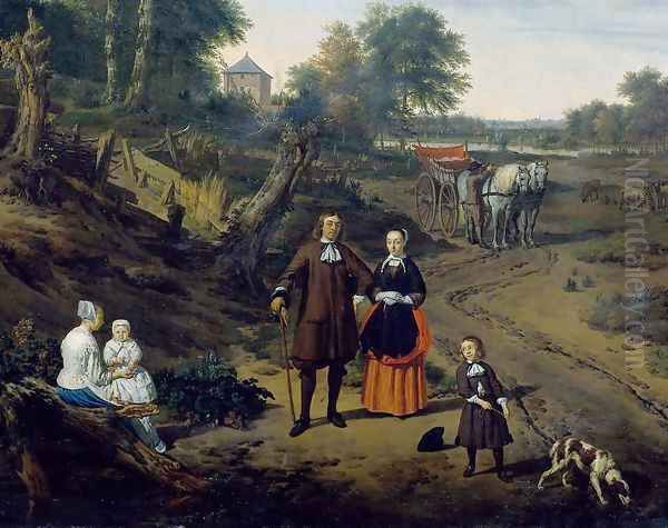 Family Portrait in a Landscape [detail #1] Oil Painting by Adriaen Van De Velde