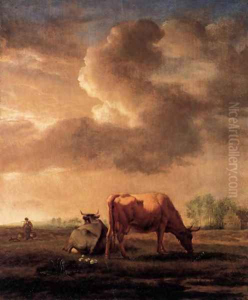 Cows on a Meadow Oil Painting by Adriaen Van De Velde