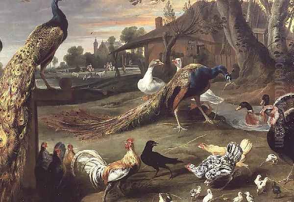 Peacock and other Birds in a Landscape Oil Painting by Jan Victors