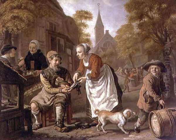 A Village Scene with a Cobbler, c.1650 Oil Painting by Jan Victors