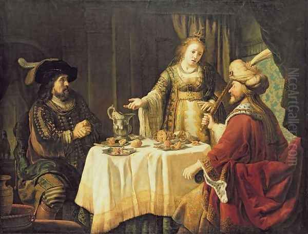 The Meal with Esther Oil Painting by Jan Victors