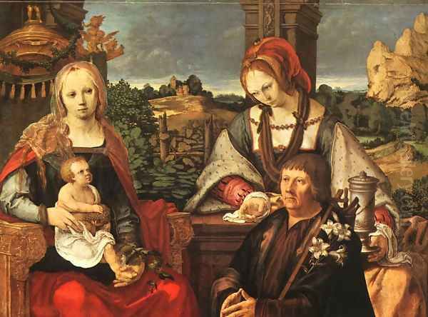 Madonna and Child with Mary Magdalene and a Donor Oil Painting by Lucas Van Leyden