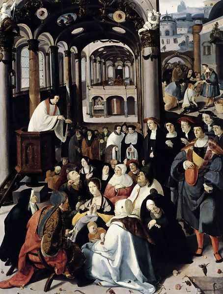 Preaching in the Church 1530 Oil Painting by Lucas Van Leyden