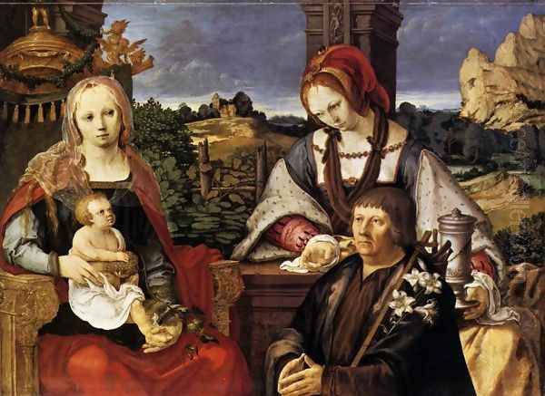 Virgin and Child with the Magdalen and a Donor 1522 Oil Painting by Lucas Van Leyden