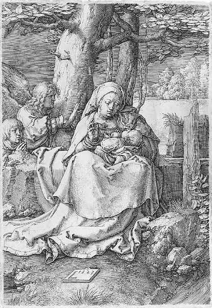 The Virgin with Two Angels Oil Painting by Lucas Van Leyden