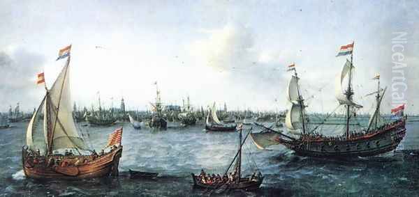 The Harbour in Amsterdam 1630 Oil Painting by Hendrick Cornelisz. Vroom