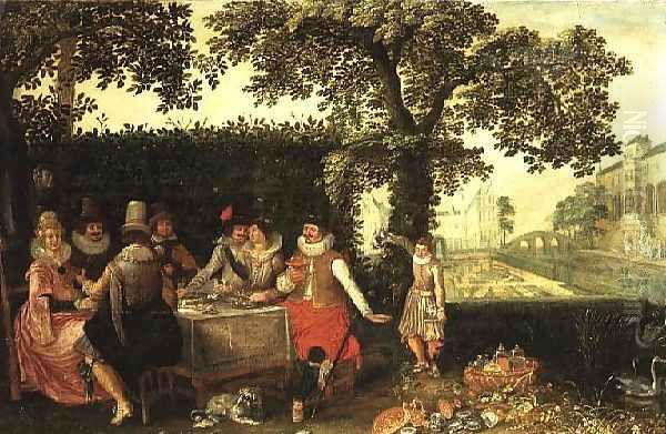 Elegant People Feasting at a Table Oil Painting by David Vinckboons