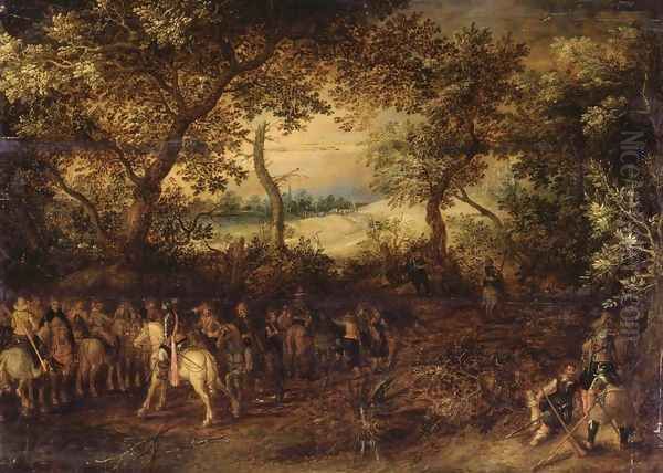 An Officer Preparing His Troops for an Ambush c. 1612 Oil Painting by David Vinckboons