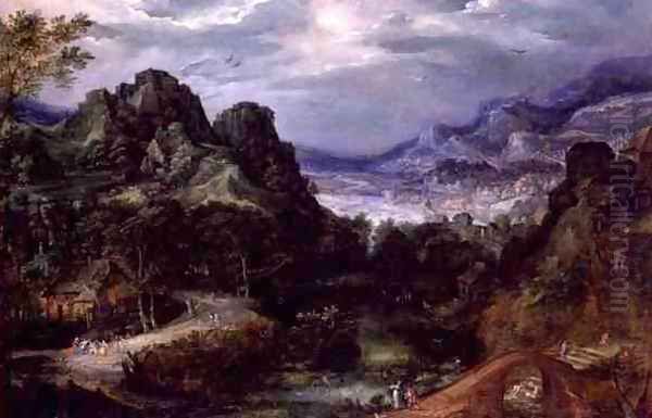 Mountainous landscape with dancing peasants Oil Painting by David Vinckboons