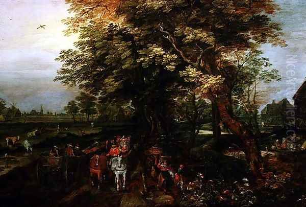 Wooded Landscape with Peasants Oil Painting by David Vinckboons