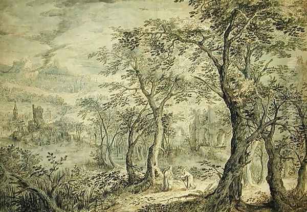 Wooded Landscape with the Temptation of Christ Oil Painting by David Vinckboons