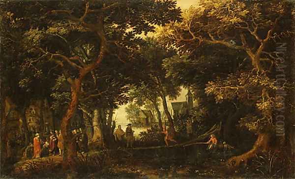 Forest Landscape with Two of Christs Miracles Oil Painting by David Vinckboons