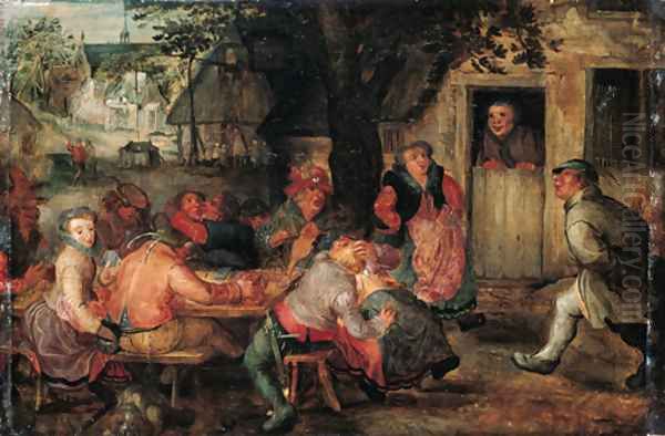 Boors merrymaking outside an inn Oil Painting by David Vinckboons