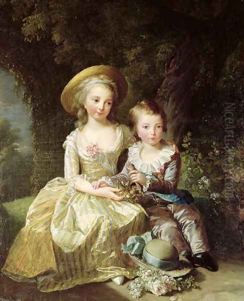 Child portraits of Marie-Therese-Charlotte of France 1778-1851, future Duchess of Angouleme, and Louis-Joseph-Xavier of France 1781-89 Premier Dauphin, 1784 Oil Painting by Elisabeth Vigee-Lebrun