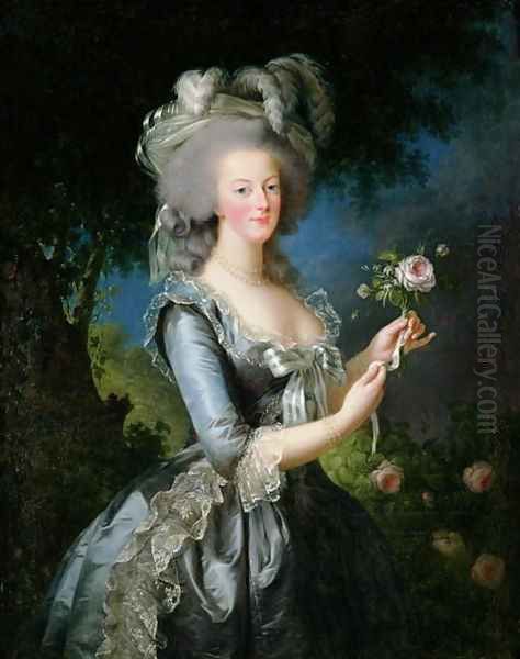 Marie Antoinette 1755-93 with a Rose, 1783 Oil Painting by Elisabeth Vigee-Lebrun