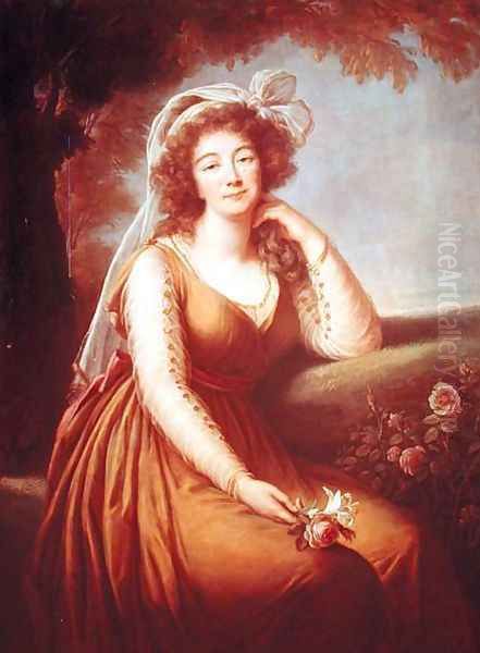 Comtesse du Barry 1743-93 Holding a Rose Oil Painting by Elisabeth Vigee-Lebrun