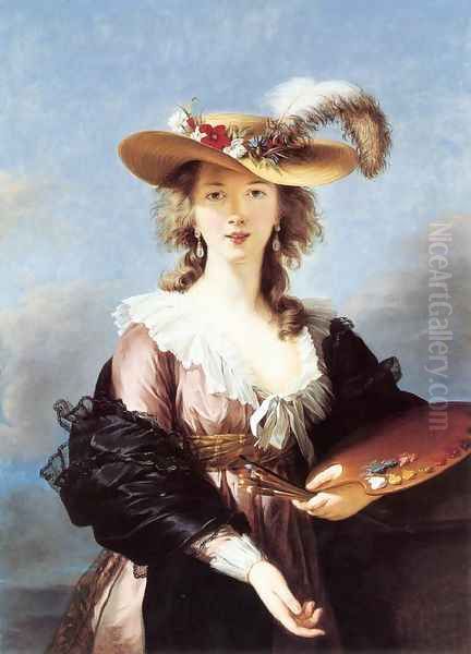 Self-Portrait in a Straw Hat (after 1782) Oil Painting by Elisabeth Vigee-Lebrun