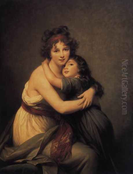 Self-Portrait with Her Daughter, Julie c. 1789 Oil Painting by Elisabeth Vigee-Lebrun