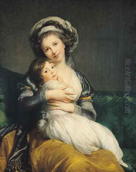 Self portrait in a Turban with her Child, 1786 Oil Painting by Elisabeth Vigee-Lebrun