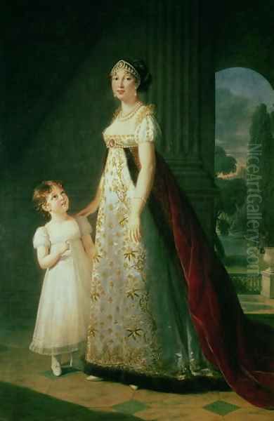 Maria Carolina Bonaparte 1782-1839 Queen of Naples with her daughter Laetitia Murat, 1807 Oil Painting by Elisabeth Vigee-Lebrun