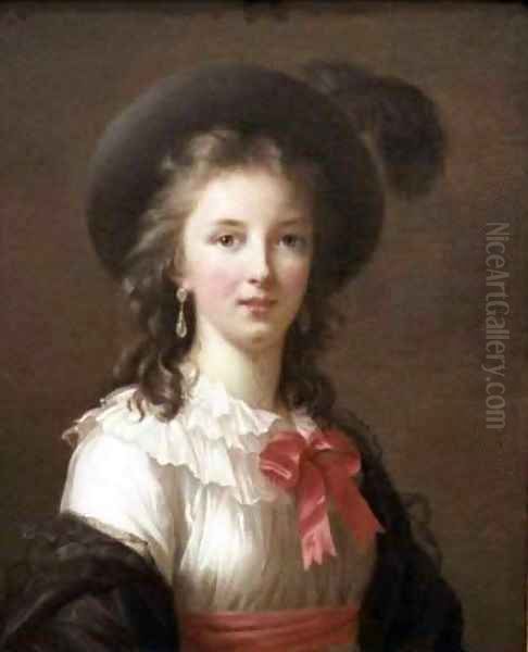 Self Portrait with a Cerise Ribbon Oil Painting by Elisabeth Vigee-Lebrun